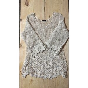 In Style Cream Crochet Lace Boho Tunic Top One Size 100% Cotton